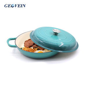 Casserole <span class=keywords><strong>en</strong></span> <span class=keywords><strong>fonte</strong></span> émaillée <span class=keywords><strong>ronde</strong></span> de couleur turquoise foncé, très vendue par Geovein - Product Image 2