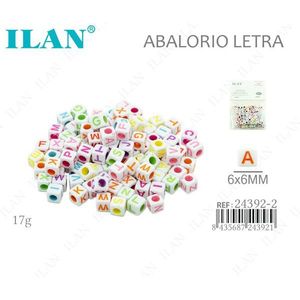 Perline con Lettere Ilan 6x6mm Multicolore Base Bianca 17g - Product Image 1