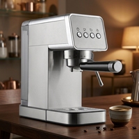 Máquina de Espresso Semiautomática de Acero Inoxidable de 20 Bares con Espumador de Leche para Latte y Cappuccino, Uso Doméstico y Hotelero