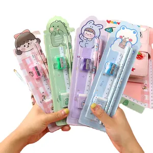 Kawaii Korea anak alat tulis item, penggaris 2 pensil rautan penghapus hadiah alat tulis anak Set untuk anak-anak hadiah