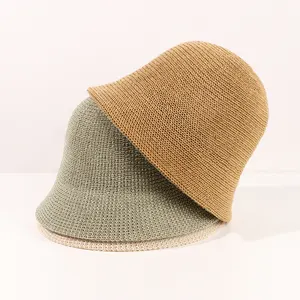 Fashion Custom Logo Solid Color Women Summer Fisherman Cap Handmade Crochet Knit Bucket Hat
