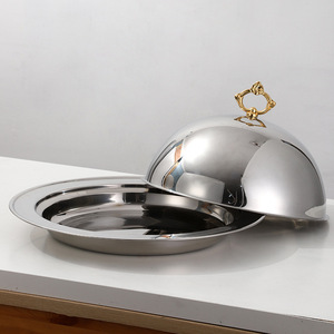 <span class=keywords><strong>Nuovo</strong></span> piatto da buffet in acciaio inox oro rotondo di lusso piatto da portata a buffet con coperchi - Product Image 4
