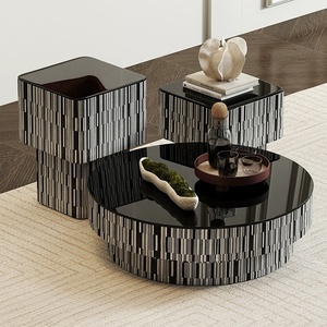 Modern Simple Creative Round Square Coffee <strong>Table</strong> Combination Living Room <strong>Small</strong> Apartment <strong>Black</strong> Glass Round Coffee <strong>Table</strong> - Product Image 5