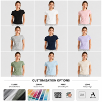 Kaos Logo Kustom OEM Lengan Pendek O-Neck Polos, Pakaian Wanita Slim Fit untuk Santai