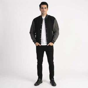 Veste universitaire 100% coton véritable pour homme, broderie sur le devant, logo noir foncé gris, décontractée, saison hivernale, respirante, taille 4XL - Product Image 1