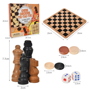 Ajedrez Damas y Tic-Tac-Toe 3 <span class=keywords><strong>en</strong></span> 1 Juego <span class=keywords><strong>de</strong></span> mesa <span class=keywords><strong>de</strong></span> madera reversible con 32 piezas para adultos y niños - Product Image 5