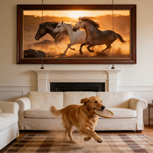 Peintures d'animaux imprimées, tableau mural décoratif Chevaux Dorés, papier peint mural, décoration murale marocaine, décoration de salon - Product Image 3