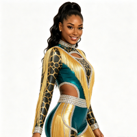 Combinaison de majorette personnalisée à manches longues avec franges en strass, imprimé animal, en spandex métallisé, costume de danse, service OEM