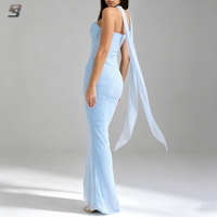Robe longue maxi élégante et luxueuse en maille à sequins, taille naturelle, personnalisée ODM, ensemble 2 pièces pour soirée de bal, grande taille, décontractée, or et bleu