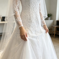 Robe de Mariée Longue à Manches en Dentelle, Forme Trapèze, Robe Nuptiale de Mariage