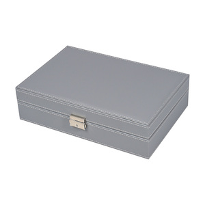 <span class=keywords><strong>Caja</strong></span> de Almacenamiento de Joyas Rectangular Multifuncional de Cuero PU Gris Negro, a Prueba de Polvo, <span class=keywords><strong>para</strong></span> <span class=keywords><strong>Relojes</strong></span>, Collares y Anillos, con Forro de Gamuza y Espejo - Product Image 6