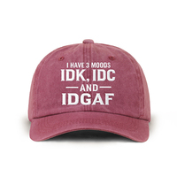 Gorra de Béisbol de Estilo Vintage, de Mezclilla, de 6 Paneles y Ala Rígida, Bordada con la Frase 'I HAVE 3 MOODS' ('I DK, I DC y I DGAF'), Personalizable