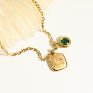 Qiuhan – collier de naissance en acier inoxydable, 12 signes d'astrologie, signe d'<span class=keywords><strong>horoscope</strong></span>, lettre du zodiaque - Product Image 1