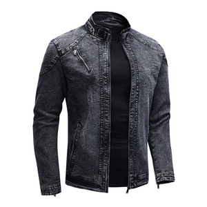 Giacca da Motociclista 2025 Personalizzata con Colletto Rialzato, Design con Cerniere, Giacca in Denim Neutra - Product Image 2