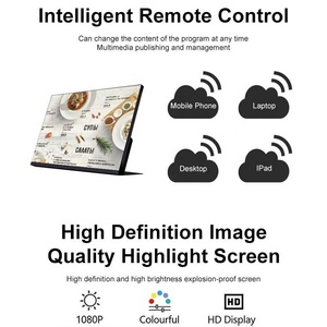 Écran de menu numérique 21,5 pouces intérieur/extérieur à bordure ultra-fine, lecteur vidéo <span class=keywords><strong>HD</strong></span> avec fonctions d'animation de texte pour centres commerciaux et ascenseurs - Product Image 6