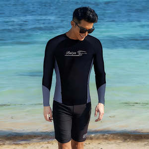 Conjunto de traje de baño Baiya para hombre, de manga larga, de secado rápido, negro, de dos piezas, para surf, snorkel y playa - Product Image 2