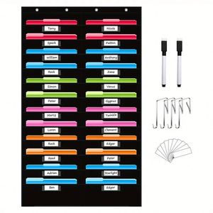 24-Pocket Foldable <b>File</b> Storage Pocket Chart with Nametag Hanging Wall <b>File</b> Organizer for Classroom Office Document Management - Product Image 1