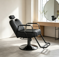 Fauteuil de coiffure intelligent et réglable moderne avec accoudoirs en acier inoxydable SS304 et base hydraulique en métal pour salon, studio et barbier