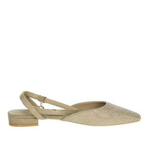 Ballerines plates pour femmes avec lanières et strass, bout pointu, beige - Product Image 4