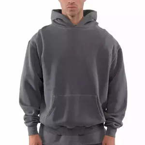 Sonder anfertigung Stickerei Männer 400gsm 500gsm 500 gsm schweres String less Double Layer Cropp Overs ize Schwergewicht Hoodie