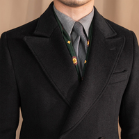 Manteau d'Hiver pour Homme 52 % Laine Noir Coupe Ajustée Mi-long Chaud Double Boutonnage Élégant Haute Qualité Polyvalent Décontracté