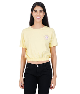 Elegante servicio OEM verano Mujer moda impreso Color sólido Crop Tops camiseta personalizada Casual Crop Tops camiseta de BD - Product Image 1