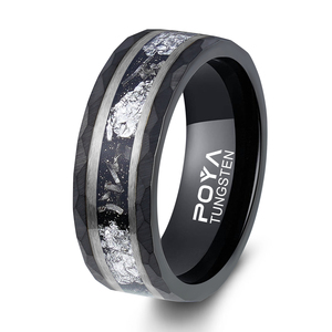 POYA Meteorit Altın Yaprak Düğün Yüzüğü 8mm Çekiçlenmiş Erkek Siyah Benzersiz Tungsten Nişan Yüzükleri - Product Image 3
