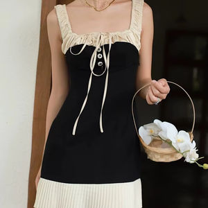 Mini-robe moulante noire sans manches, à dos nu, à la mode, avec boutons, débardeur à lacets, tenue décontractée de soirée élégante pour femmes, été - Product Image 1