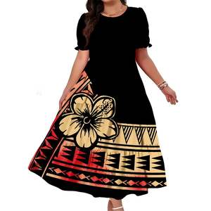 Vestidos de fiesta con estampado digital de logotipo personalizado para mujer, vestidos elegantes con volantes y mangas abullonadas, cuello redondo, cintura alta, vestido polinesio. - Product Image 1