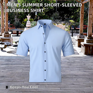 Chemise habillée professionnelle en twill respirant à col rabattu et simple boutonnage haut de gamme pour homme, manches courtes, collection été 2025 - Product Image 2
