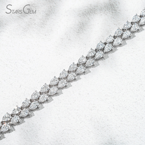 Starsgem 10K <b>Solid</b> White <b>Gold</b> Double Row Pear Cut Lab Grown Diamond 6.5in Tennis Bracelet Dainty Full Pave Fine Jewelry - Product Image 3