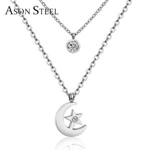 <b>China</b> Fashion Stainless Steel Double Chain Zircon Wholesale Price Moon Star 24K Gold Silver Plated Jewelry Necklace - Product Image 6