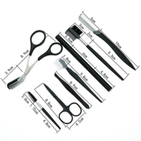Ensemble de 8 pièces en acier inoxydable pour sourcils : ciseaux, rasoir, pince à épiler, brosse, crayon, outils de maquillage noirs