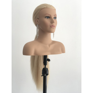 Cabeza de Maniquí con Hombros Anchos y Pelo Humano Largo para Peinados de Novia y Prácticas de Cosmetología y Peluquería - Product Image 3