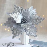 Fleurs de Noël scintillantes en poinsettia doré, fleurs artificielles tridimensionnelles scintillantes pour la décoration de l'arbre de Noël