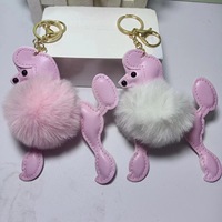 Porte-clés et breloque créatifs en forme de boule de caniche de dessin animé, chiot moelleux, avec design de corne, pour femmes, décoration de sac