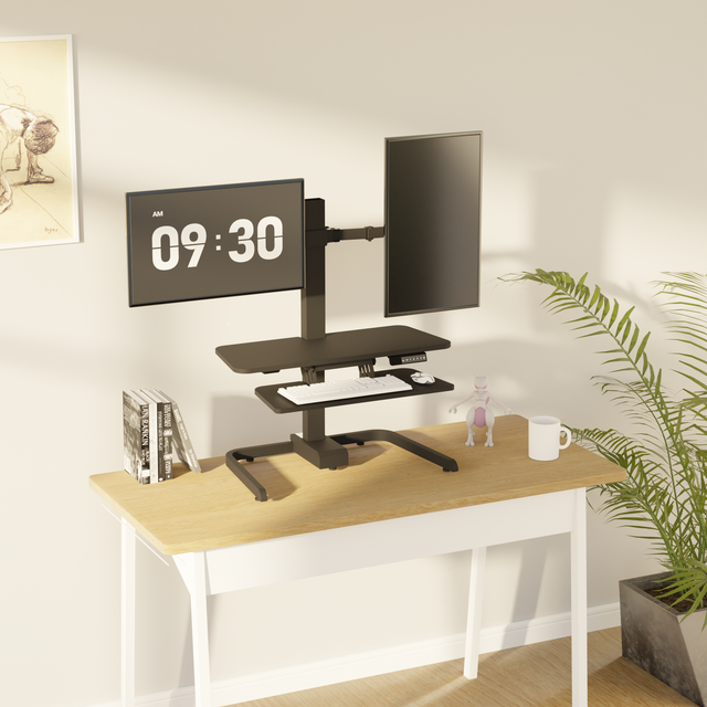 AOKE Office Large Desktop Workstation Adjustable Standing Desk Converter Electric Standing Desk Black
