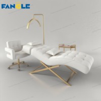 Lit de massage et de soin des cils incurvé en tissu de coton marron de luxe, mobilier de salon de beauté