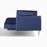Sofá Cama Convertible Azul Marino de Terciopelo con Respaldo Acolchado y Patas de Madera, Incluye Cojín, Ideal para Espacios Pequeños y Uso Escolar