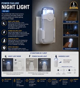 Lampe d'urgence 3-en-1 pour panne de courant, lumière LED à allumage/extinction automatique, lampe torche portative avec base de charge - Product Image 2