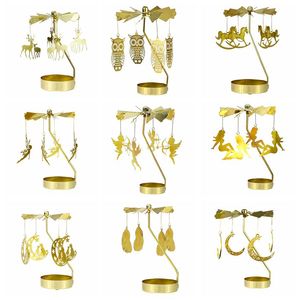 Portacandele portacandele in metallo con carosello in cristallo Tealight per matrimoni in oro - Product Image 4