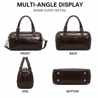 Tas Jinjing Silinder Portabel Mewah Wanita dengan Logo Kustom, Lapisan Poliester, Minimalis, Bahan PU, Model Boston untuk Kerja dan Perjalanan Sehari-hari