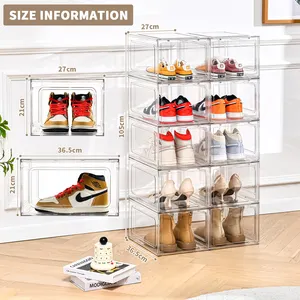 Boîte à chaussures transparente empilable de type tiroir coulissant pliable vitrine magnétique à chaussures en plastique