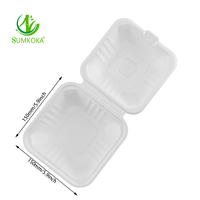 SUMKOKA 6 inch PLA-folie BPI Biologisch afbreekbare 100% composteerbare suikerrietbagasse pulp afhaallocatie voedselverpakking doos
