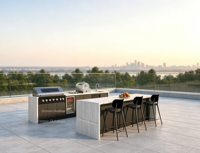 Unités de cuisine modulaires d'extérieur haute performance pour les activités de grillades en plein air, idéales pour les terrasses de toits, les terrasses de resorts et les espaces de loisirs.