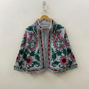 Chaqueta de algodón con bordado floral bohemio, cuello mandarín, manga larga, ropa de abrigo de primavera para mujer - Product Image 1