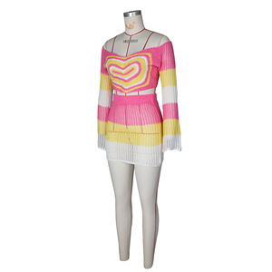 ชุดเซ็ต 2 ชิ้น กระโปรงทรงเข้ารูปถักโครเชต์ลายหัวใจหลากสีทำมือสำหรับผู้หญิง แฟชั่น - Product Image 5