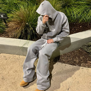 ชุดวอร์มผ้าคอตตอนสำหรับผู้ชายกางเกงวอร์มผ้าฝ้ายมีฮู้ดทรงหลวมระบายอากาศได้ดีน้ำหนัก500กรัมสไตล์สตรีทเทอร์รี่ฝรั่งเศส - Product Image 2