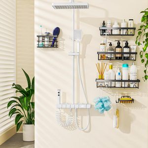 5 piezas adhesivo ducha <span class=keywords><strong>Caddy</strong></span> organizador estantes estante primer apartamento hogar RV Camper Essentials baño almacenamiento - Product Image 6