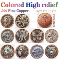 Pièce de monnaie en cuivre pur 999 de 5 oz, série animale créative, éléphant en relief coloré style punk 3D, édition de collection
